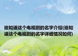 谁知道这个电视剧的名字介绍(谁知道这个电视剧的名字详细情况如何)