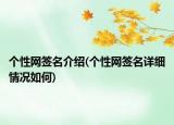 个性网签名介绍(个性网签名详细情况如何)
