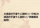 大话流行于波个人资料\