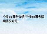 个性qq网名介绍(个性qq网名详细情况如何)