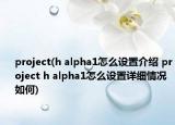 project(h alpha1怎么设置介绍 project h alpha1怎么设置详细情况如何)