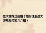 盛大游戏注册地（如何注册盛大游戏账号简介介绍）