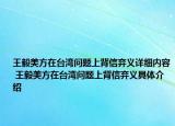 王毅美方在台湾问题上背信弃义详细内容 王毅美方在台湾问题上背信弃义具体介绍