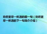 劝君更尽一杯酒的前一句（劝君更尽一杯酒的下一句简介介绍）