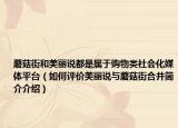 蘑菇街和美丽说都是属于购物类社会化媒体平台（如何评价美丽说与蘑菇街合并简介介绍）