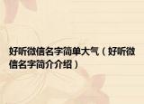 好听微信名字简单大气（好听微信名字简介介绍）
