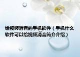 给视频消音的手机软件（手机什么软件可以给视频消音简介介绍）
