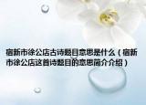 宿新市徐公店古诗题目意思是什么（宿新市徐公店这首诗题目的意思简介介绍）