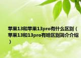 苹果13和苹果13pro有什么区别（苹果13和13pro有啥区别简介介绍）