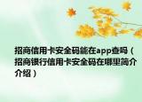 招商信用卡安全码能在app查吗（招商银行信用卡安全码在哪里简介介绍）