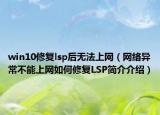 win10修复lsp后无法上网（网络异常不能上网如何修复LSP简介介绍）