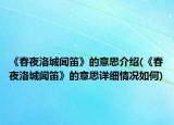 《春夜洛城闻笛》的意思介绍(《春夜洛城闻笛》的意思详细情况如何)