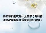 高考专科批次是什么意思（专科普通批次录取是什么意思简介介绍）