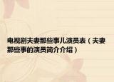 电视剧夫妻那些事儿演员表（夫妻那些事的演员简介介绍）