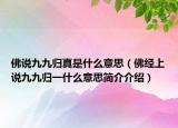 佛说九九归真是什么意思（佛经上说九九归一什么意思简介介绍）