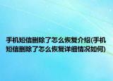 手机短信删除了怎么恢复介绍(手机短信删除了怎么恢复详细情况如何)