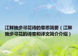 江畔独步寻花诗的意思简要（江畔独步寻花的诗意和译文简介介绍）