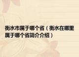 衡水市属于哪个省（衡水在哪里属于哪个省简介介绍）