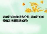 简单好听的微信名介绍(简单好听的微信名详细情况如何)