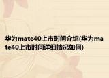 华为mate40上市时间介绍(华为mate40上市时间详细情况如何)