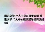 腾讯文学(个人中心在哪里介绍 腾讯文学 个人中心在哪里详细情况如何)