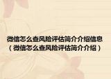 微信怎么查风险评估简介介绍信息（微信怎么查风险评估简介介绍）