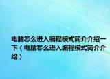 电脑怎么进入编程模式简介介绍一下（电脑怎么进入编程模式简介介绍）