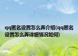 qq匿名设置怎么弄介绍(qq匿名设置怎么弄详细情况如何)