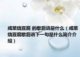 咸菜烧豆腐 的歇后语是什么（咸菜烧豆腐歇后语下一句是什么简介介绍）
