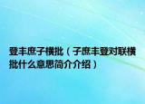 登丰庶子横批（子庶丰登对联横批什么意思简介介绍）