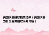 英国议会脱欧投票结果（英国议会为什么否决脱欧简介介绍）