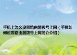 手机上怎么设置路由器拨号上网（手机如何设置路由器拨号上网简介介绍）