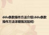ddu条款操作方法介绍(ddu条款操作方法详细情况如何)