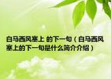 白马西风塞上 的下一句（白马西风塞上的下一句是什么简介介绍）