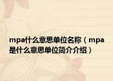 mpa什么意思单位名称（mpa是什么意思单位简介介绍）