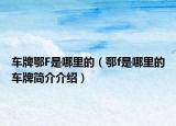 车牌鄂F是哪里的（鄂f是哪里的车牌简介介绍）