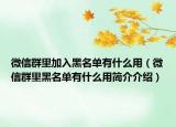 微信群里加入黑名单有什么用（微信群里黑名单有什么用简介介绍）