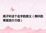 高子轩这个名字的意义（高轩的寓意简介介绍）