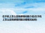 在手机上怎么咨询感情问题介绍(在手机上怎么咨询感情问题详细情况如何)