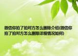 微信你拍了拍对方怎么删除介绍(微信你拍了拍对方怎么删除详细情况如何)