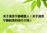 关于演员宁静哪里人（关于演员宁静的资料简介介绍）