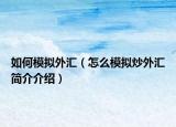 如何模拟外汇（怎么模拟炒外汇简介介绍）