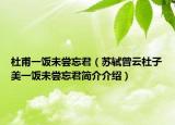 杜甫一饭未尝忘君（苏轼曾云杜子美一饭未尝忘君简介介绍）