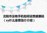 沈阳市没有手机如何设置健康码（sy什么意思简介介绍）
