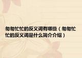 匆匆忙忙的反义词有哪些（匆匆忙忙的反义词是什么简介介绍）