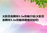 火影忍者羁绊3.1e攻略介绍(火影忍者羁绊3.1e攻略详细情况如何)