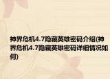 神界危机4.7隐藏英雄密码介绍(神界危机4.7隐藏英雄密码详细情况如何)