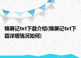 锦屏记txt下载介绍(锦屏记txt下载详细情况如何)