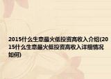 2015什么生意最火低投资高收入介绍(2015什么生意最火低投资高收入详细情况如何)