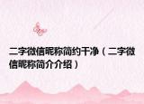 二字微信昵称简约干净（二字微信昵称简介介绍）